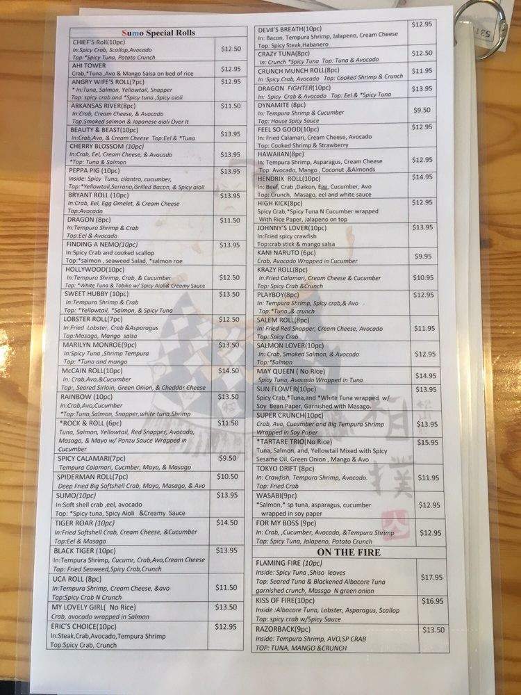 Sumo Sushi and Steak - Bryant, AR menu_pic