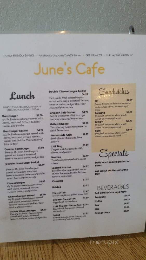 June's Cafe - Clinton, AR menu_pic