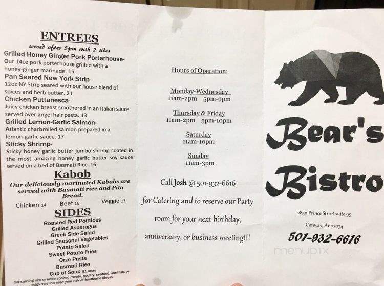 Bears Bistro - Conway, AR menu_pic