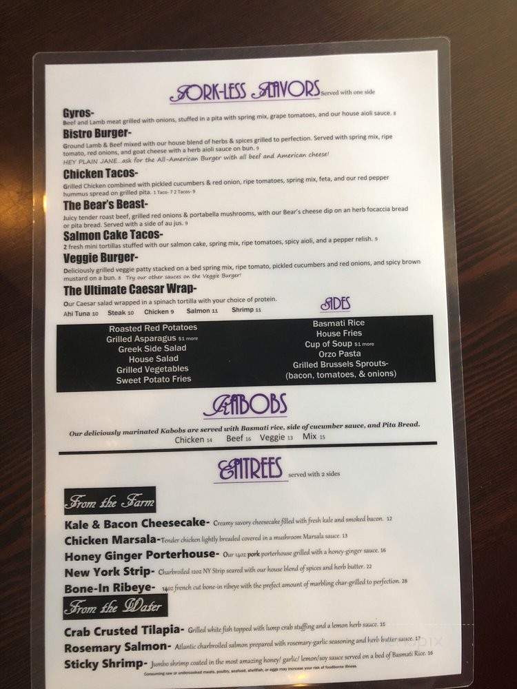 Bears Bistro - Conway, AR menu_pic