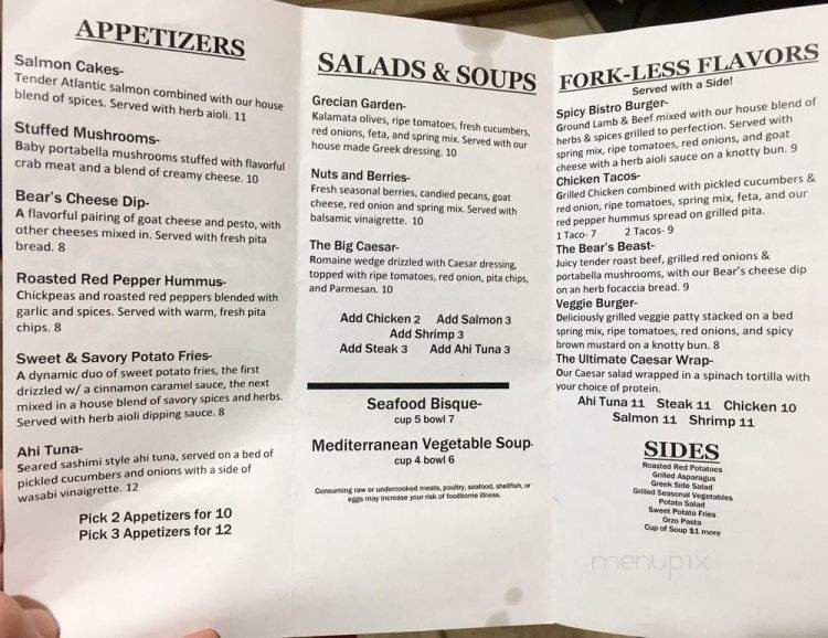 Bears Bistro - Conway, AR menu_pic