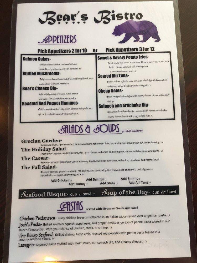 Bears Bistro - Conway, AR menu_pic
