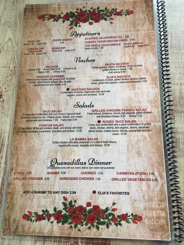 Elia's Mexican Grill - Morrilton, AR menu_pic