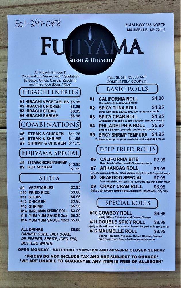 Fujiyama On the Wheels - North Little Rock, AR menu_pic