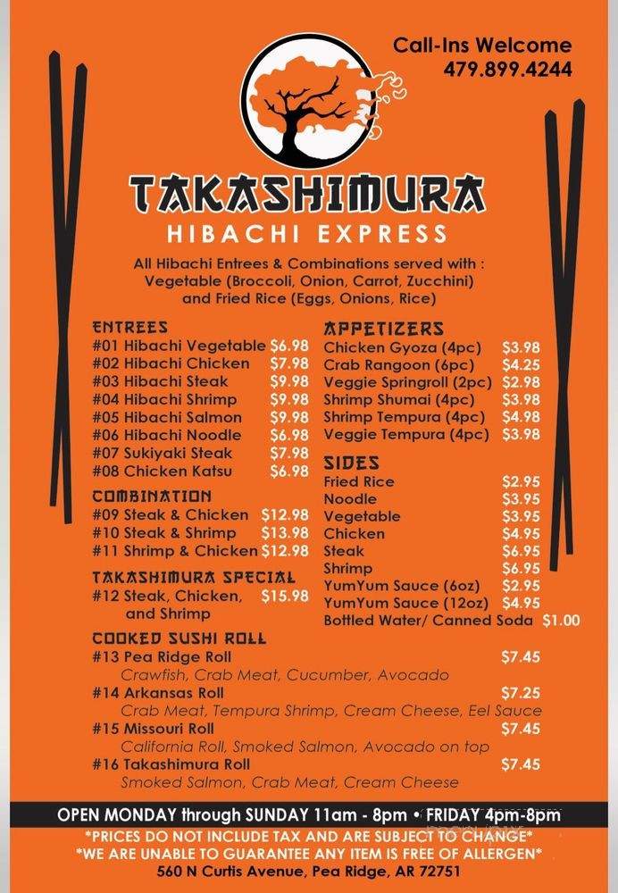 Takashimura Hibachi Express - Rogers, AR menu_pic