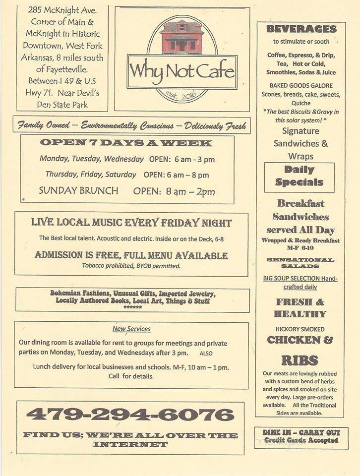 Why Not Cafe - West Fork, AR menu_pic