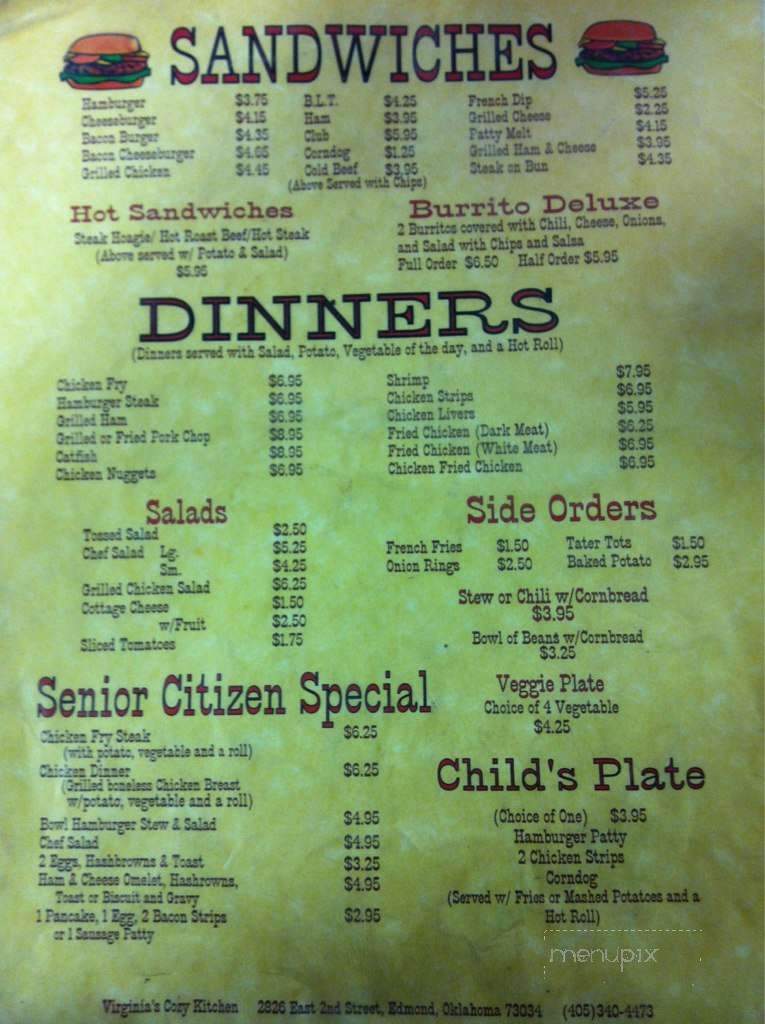 Virginia's Cozy Kitchen - Edmond, OK menu_pic