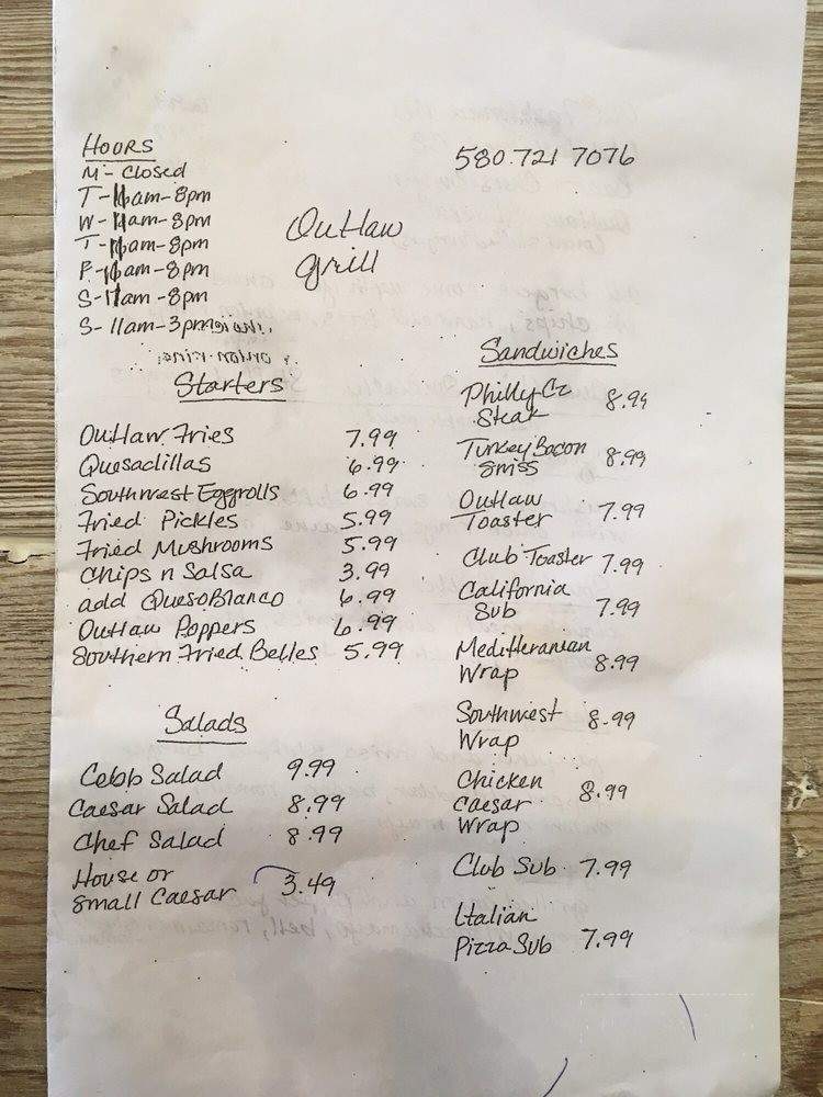 Outlaw Grill & Jerky Traders - Marlow, OK menu_pic