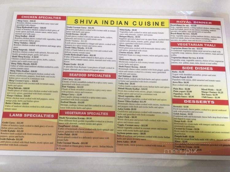 Shiva Indian Cuisine - Norman, OK menu_pic