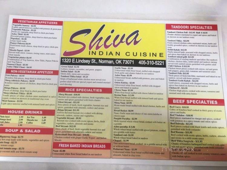 Shiva Indian Cuisine - Norman, OK menu_pic