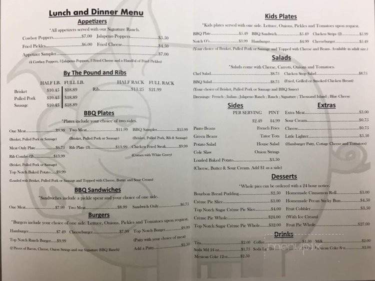 Top Notch Texas BBQ - Lawton, OK menu_pic