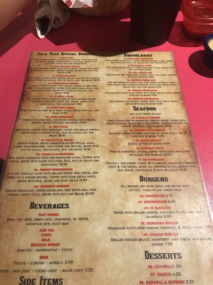 Casa Teja - Hennessey, OK menu_pic