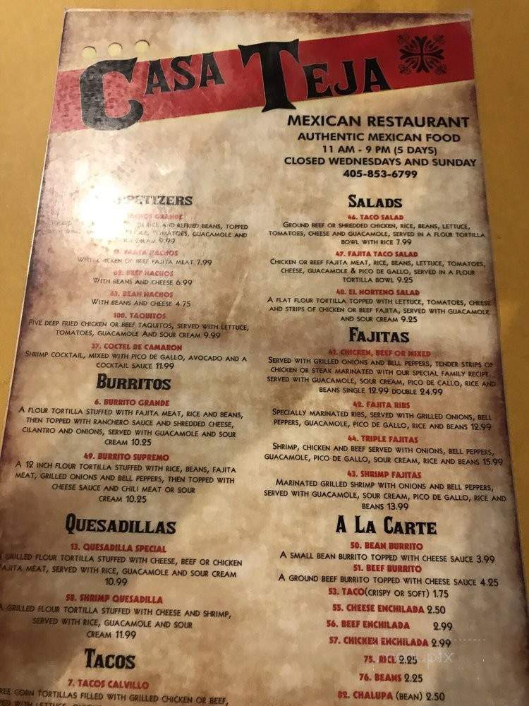Casa Teja - Hennessey, OK menu_pic