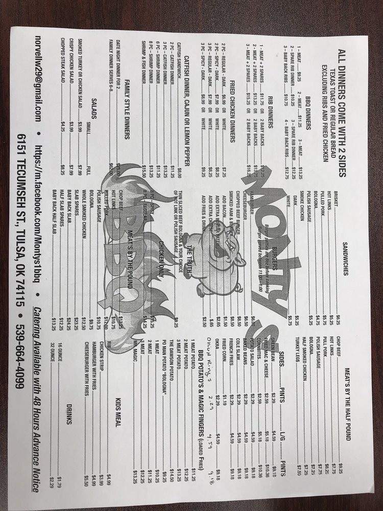 Monty's BBQ & Chicken - Tulsa, OK menu_pic
