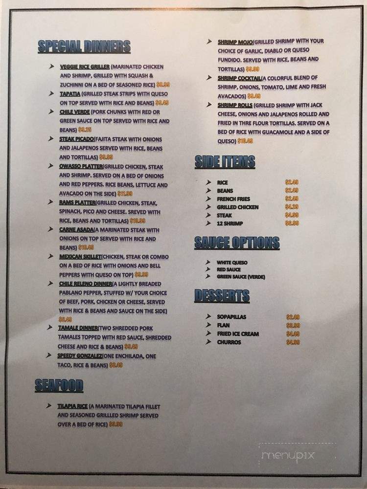Mr. Pancho Mexican Grill & Cantina - Owasso, OK menu_pic