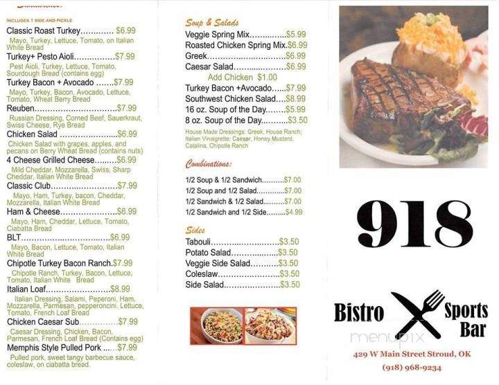 918 Bistro & Sports Bar - Stroud, OK menu_pic