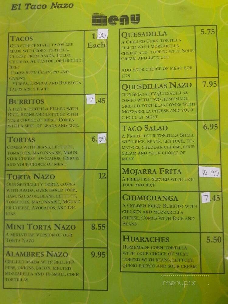 El Taco Nazo - Tulsa, OK menu_pic