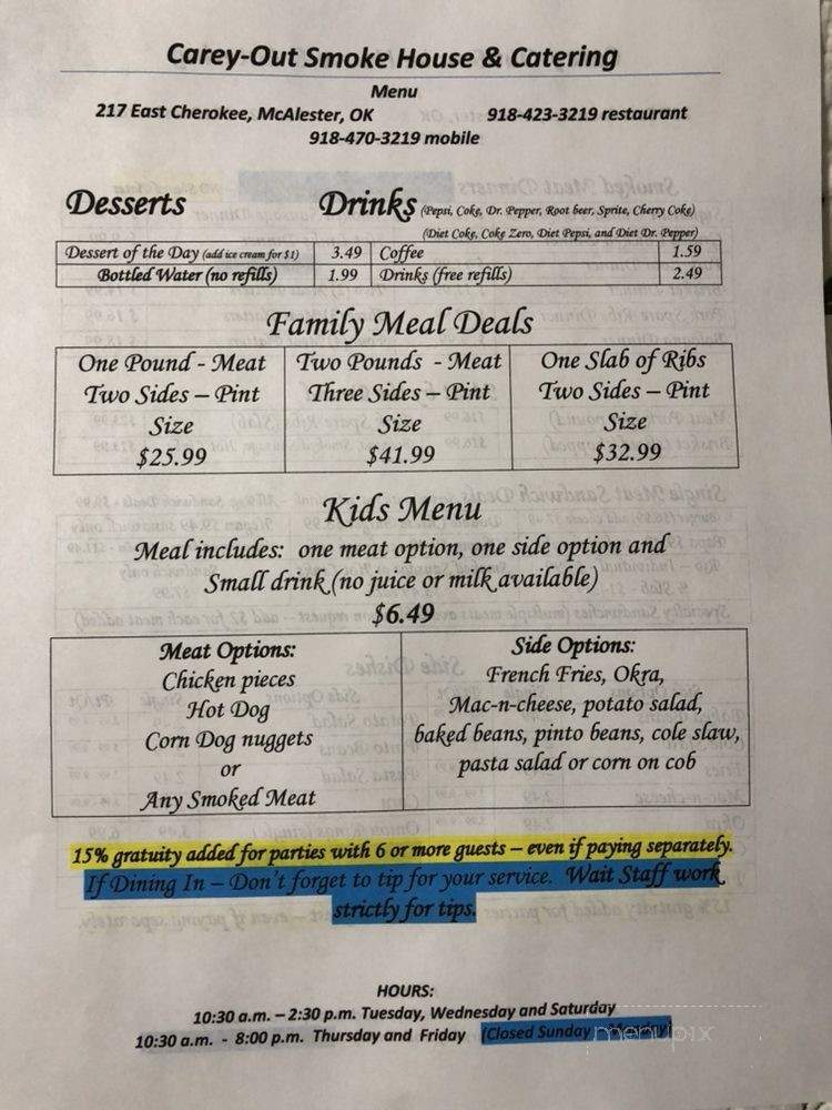 Carey-Out Smokehouse - McAlester, OK menu_pic