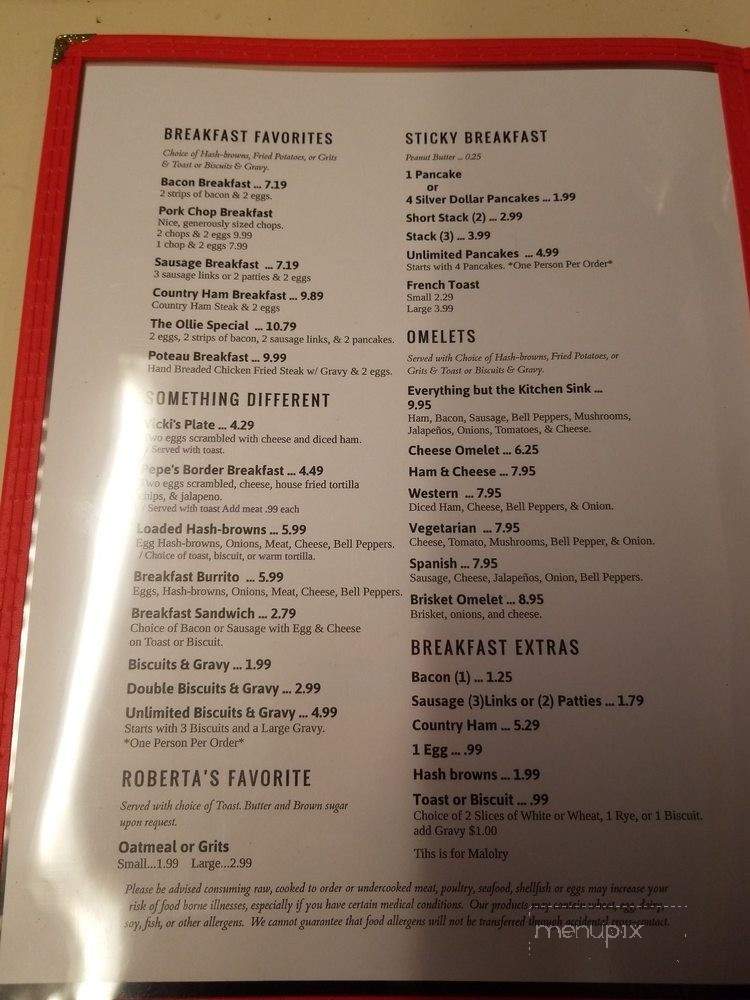 Roberta's Cafe - Poteau, OK menu_pic