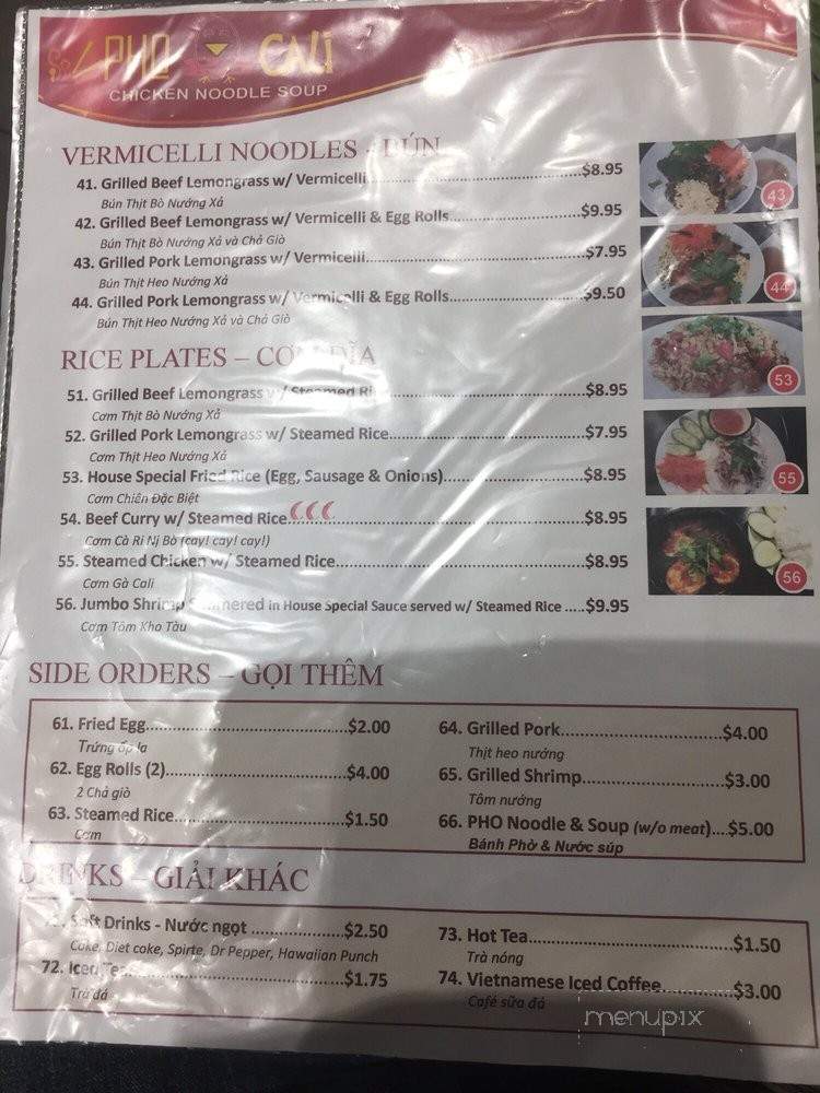 Pho Ga Cali - Carrollton, TX menu_pic