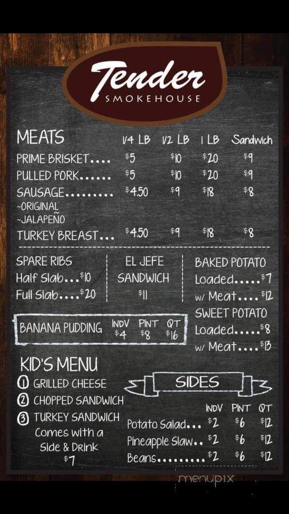 Tender Smokehouse - Celina, TX menu_pic
