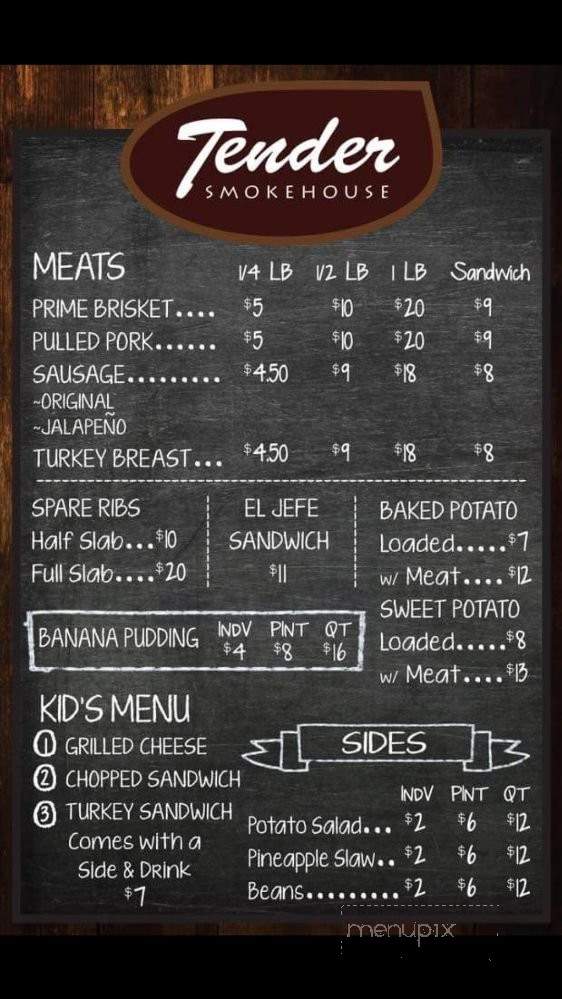 Tender Smokehouse - Celina, TX menu_pic