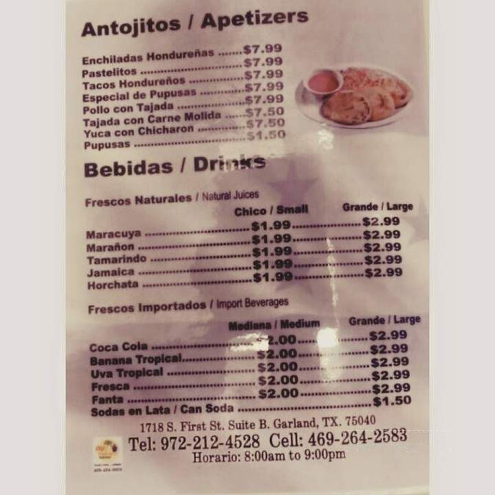 Antojitos Hondurenos - Garland, TX menu_pic