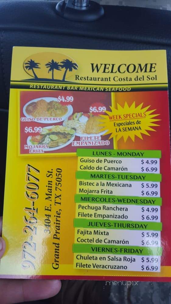 Costa Del Sol - Grand Prairie, TX menu_pic