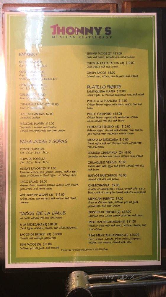 Jhonny's Mexican Restaurant - St Paul, TX menu_pic