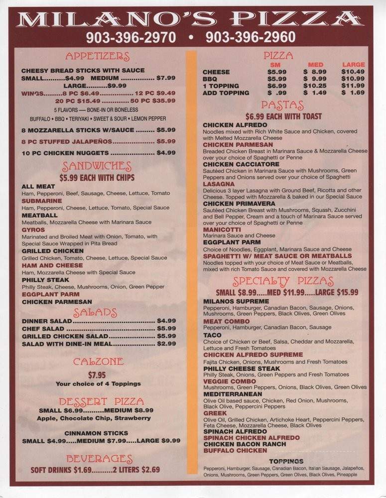 Milano's Pizza - Kerens, TX menu_pic