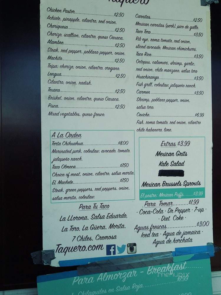 Taquero - Dallas, TX menu_pic