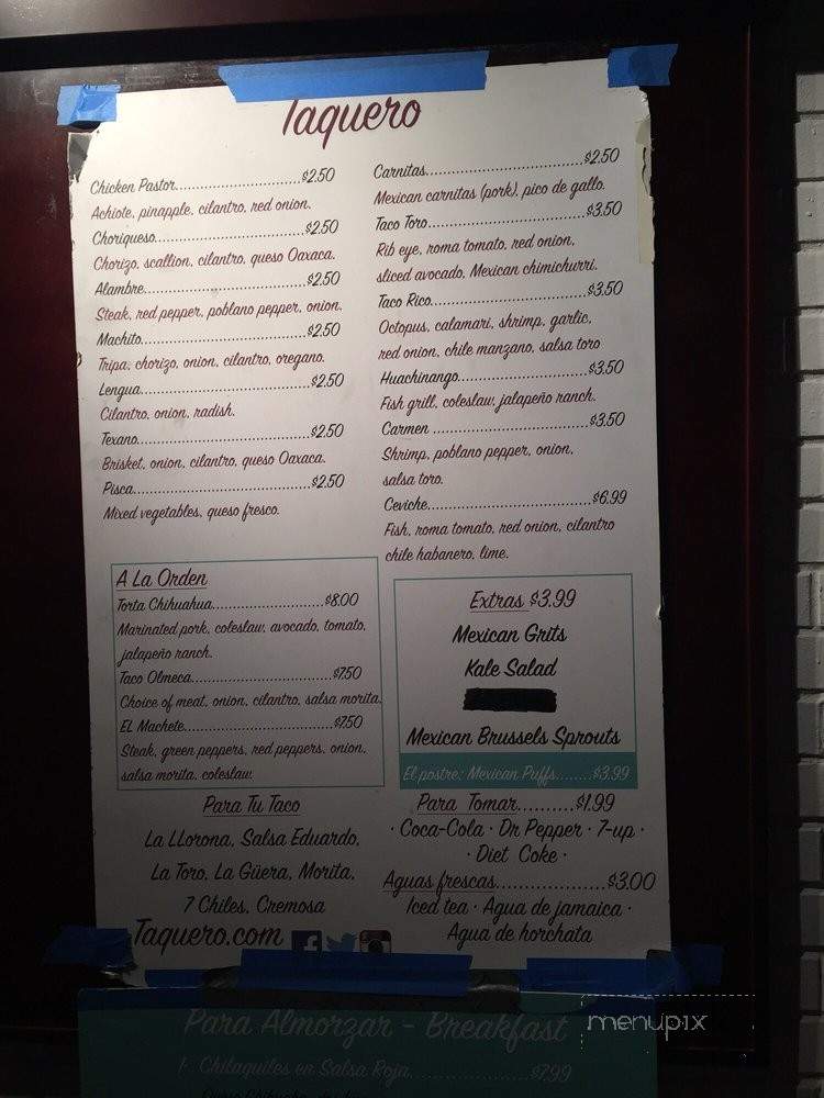 Taquero - Dallas, TX menu_pic