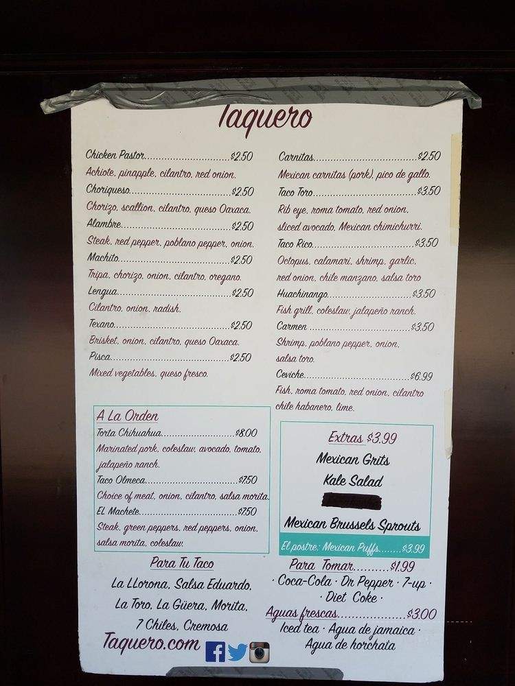 Taquero - Dallas, TX menu_pic