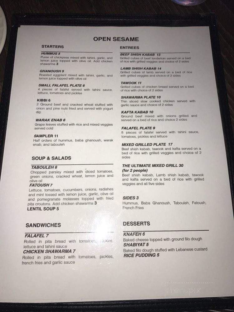 Open Sesame - Dallas, TX menu_pic