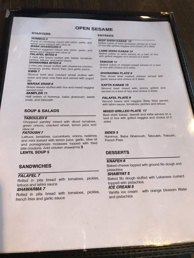 Open Sesame - Dallas, TX menu_pic
