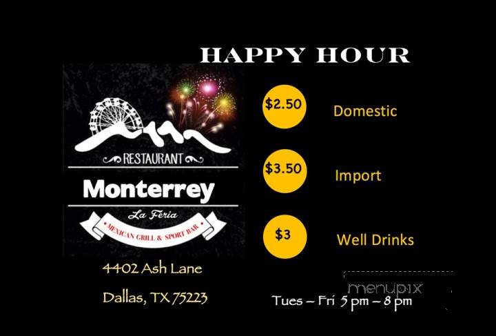 Monterrey Mexican Grill and Sports Bar - Dallas, TX menu_pic