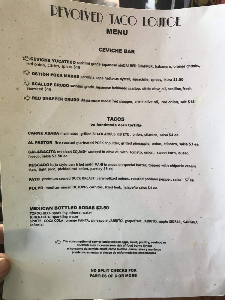 Revolver Taco Lounge - Dallas, TX menu_pic