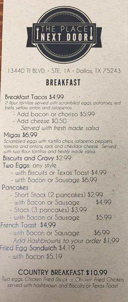 The Place Next Door - Dallas, TX menu_pic