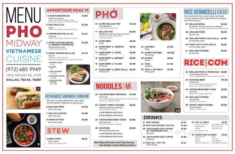 Pho Midway - Dallas, TX menu_pic