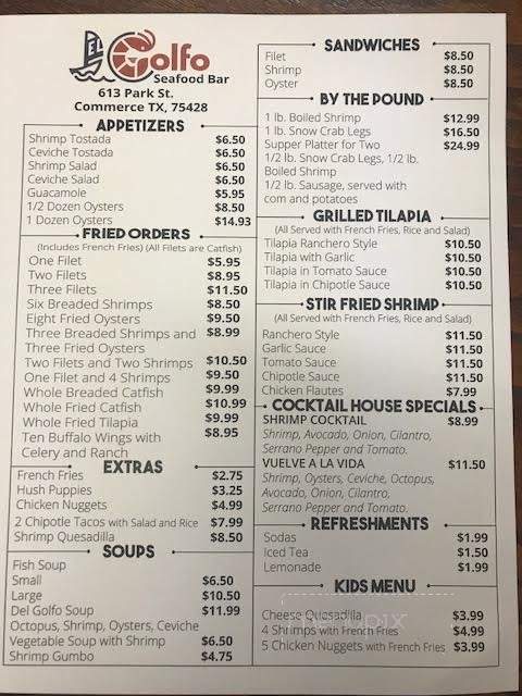 El Golfo Seafood Bar - Commerce, TX menu_pic