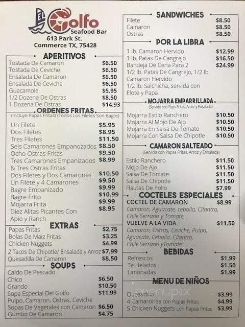 El Golfo Seafood Bar - Commerce, TX menu_pic