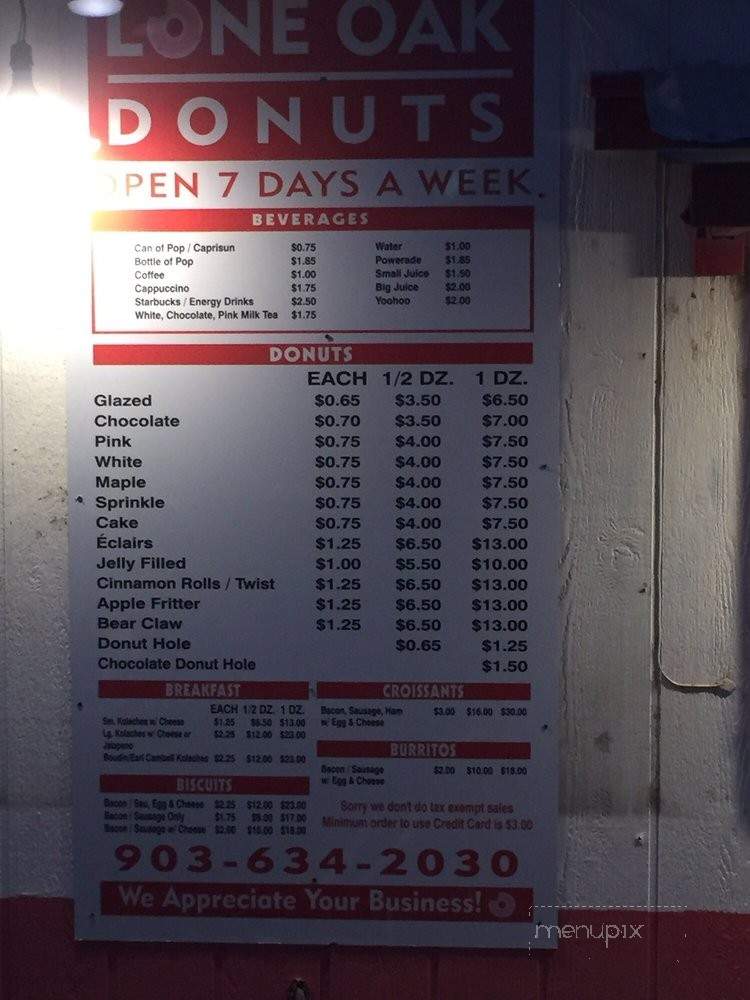 Lone Oak Donuts - Lone Oak, TX menu_pic