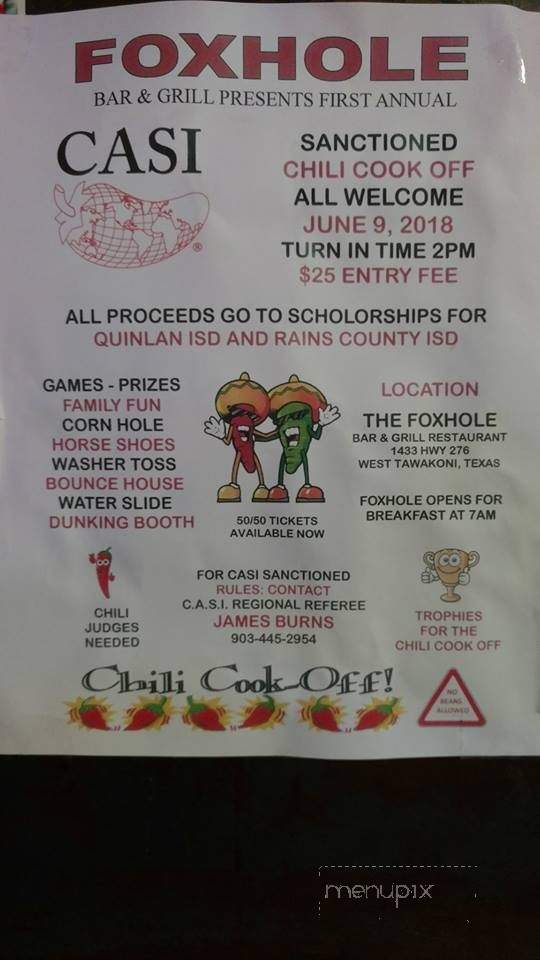 Foxhole Bar and Grill - West Tawakoni, TX menu_pic