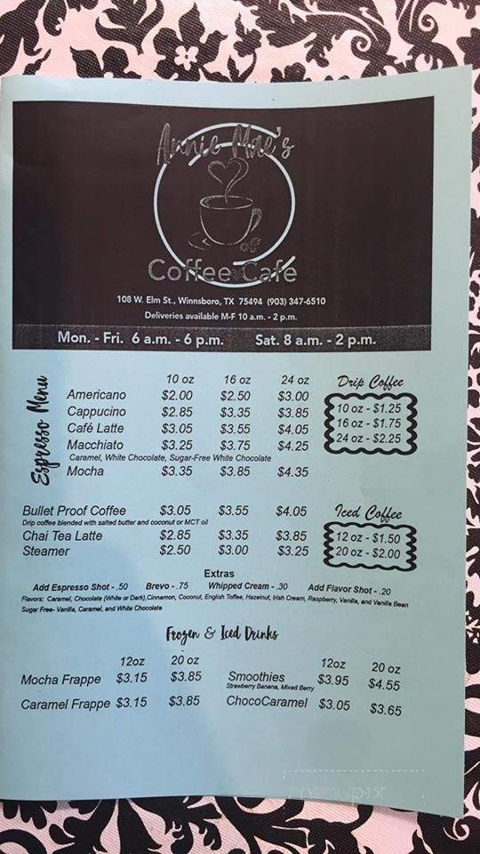Annie Mae's Coffee Shop & Cafe - Winnsboro, TX menu_pic