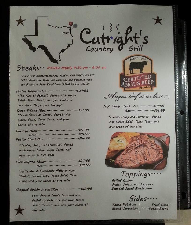 Cutright's Country Grill - Tatum, TX menu_pic