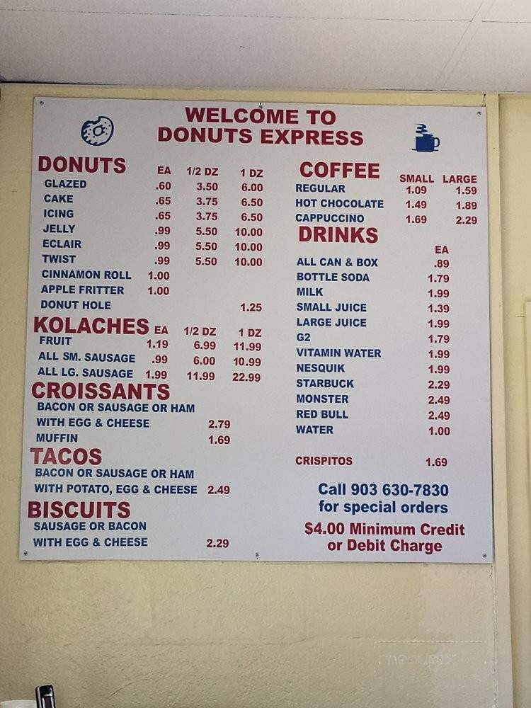 Donuts Express - Tyler, TX menu_pic