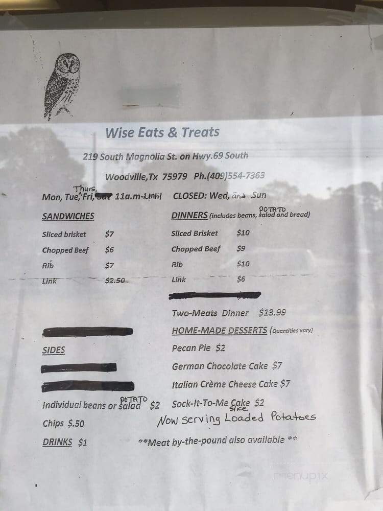 Wise Eats And Treats - Woodville, TX menu_pic