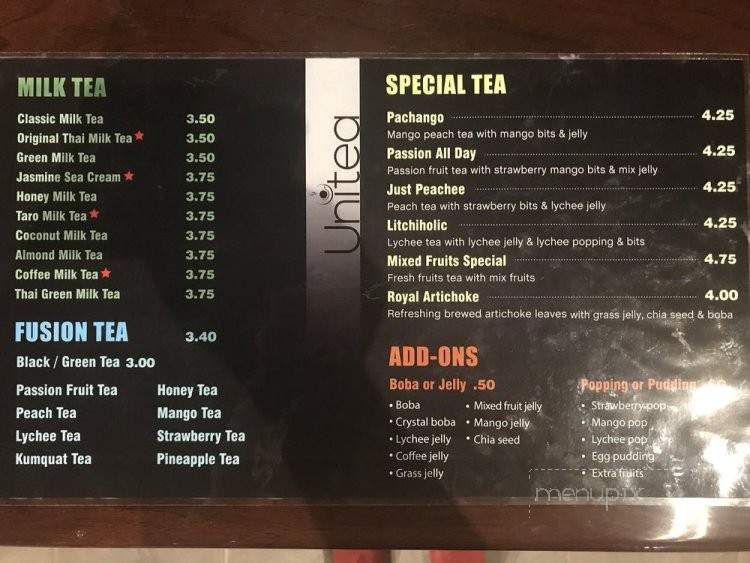 Unitea Bubble Tea - Arlington, TX menu_pic