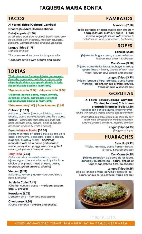 Taqueria Maria Bonita - Arlington, TX menu_pic