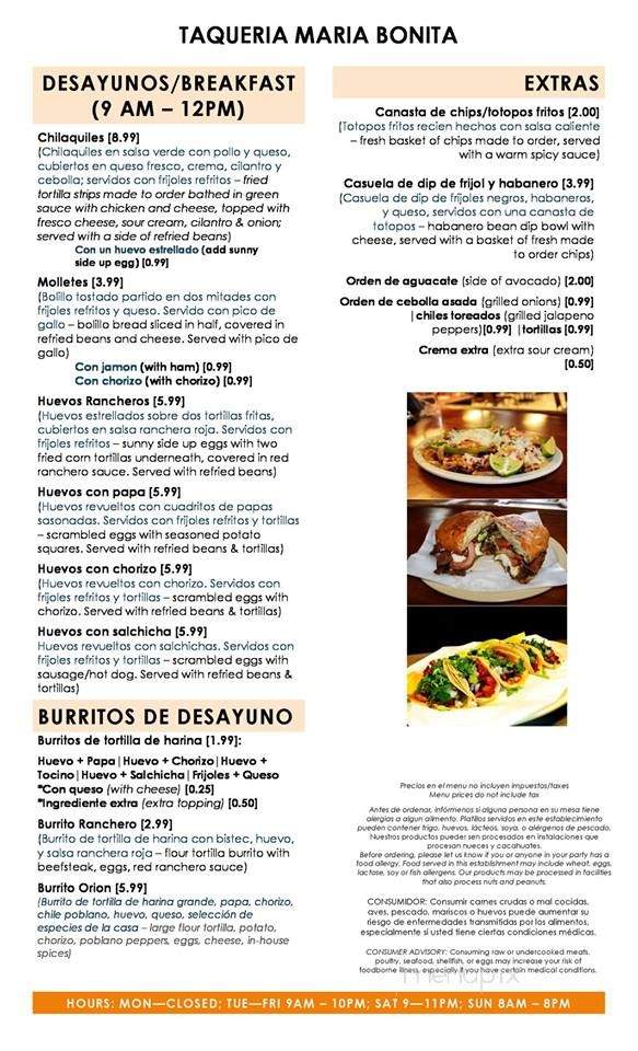 Taqueria Maria Bonita - Arlington, TX menu_pic